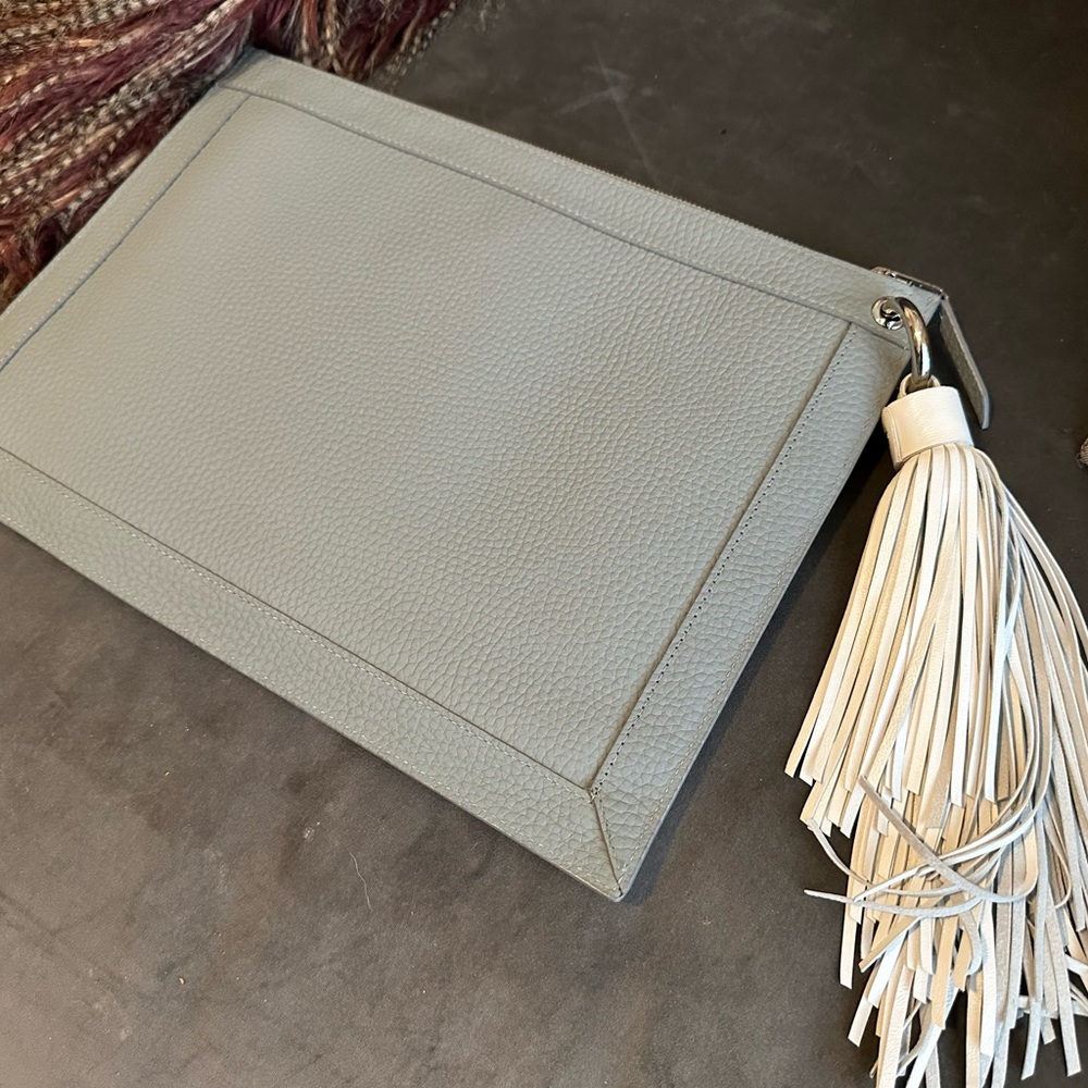 AllSaints Blueish Gray Clutch with Custom Tassel